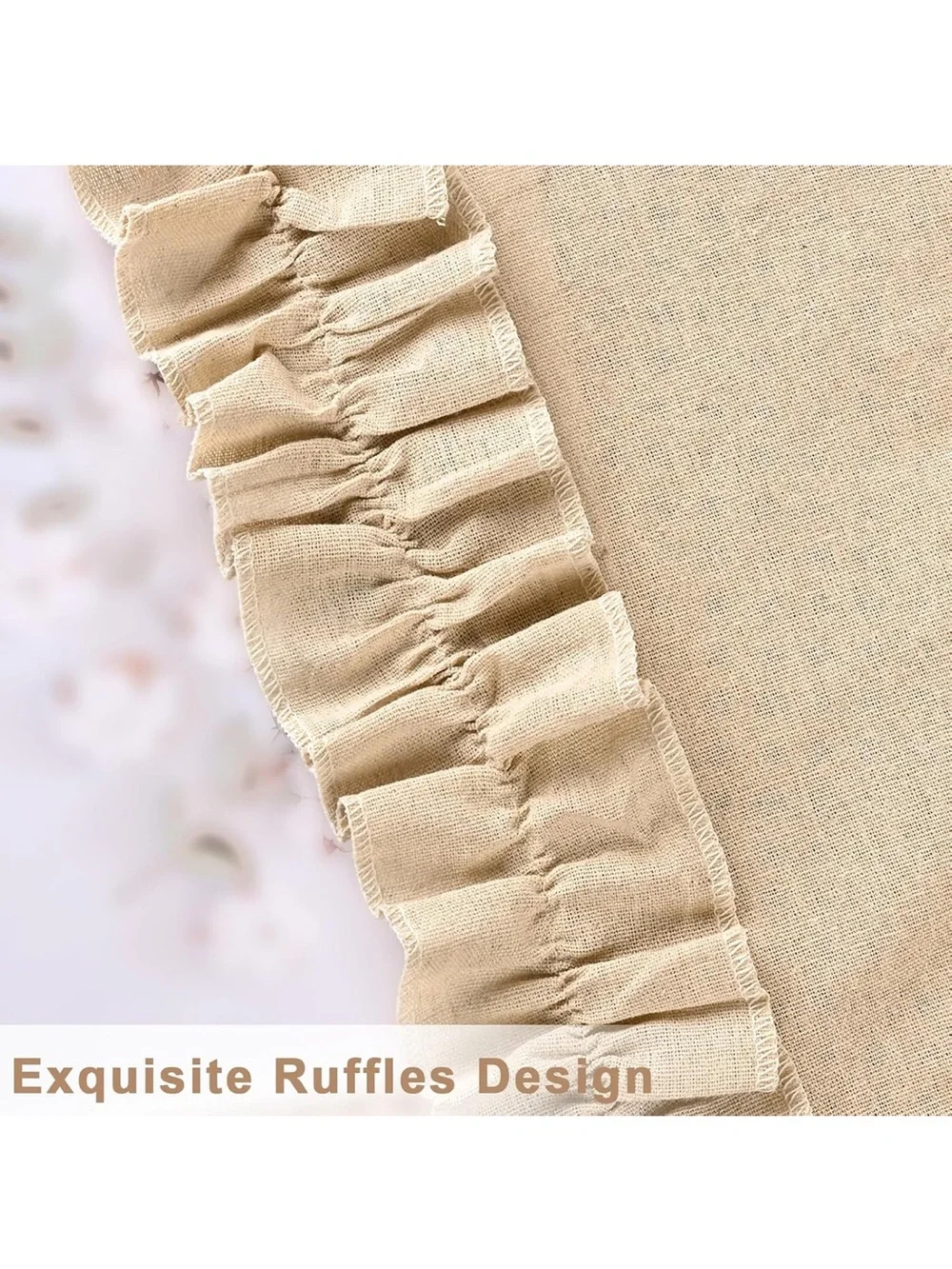 Beige Ruffled Sheer Window Curtain Panels -